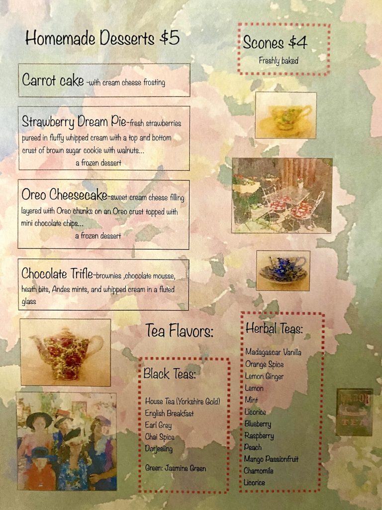 Menu – B & B – Tea Room